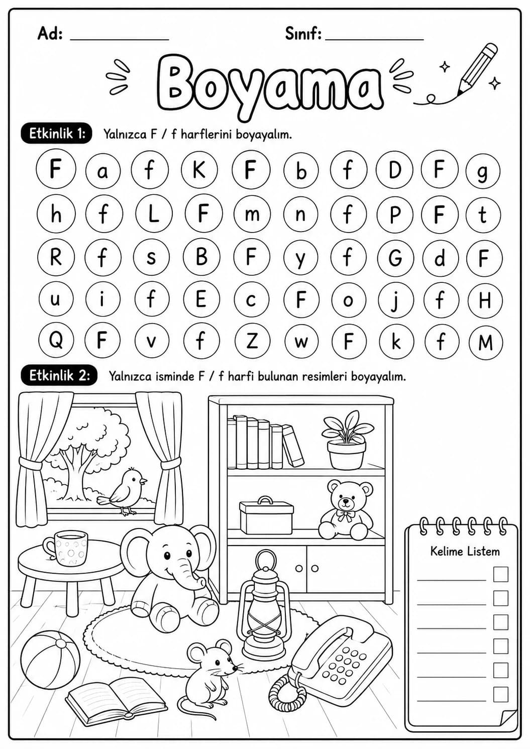 Turkish Letter F Phonics Worksheets Pack page 8 printable worksheet preview