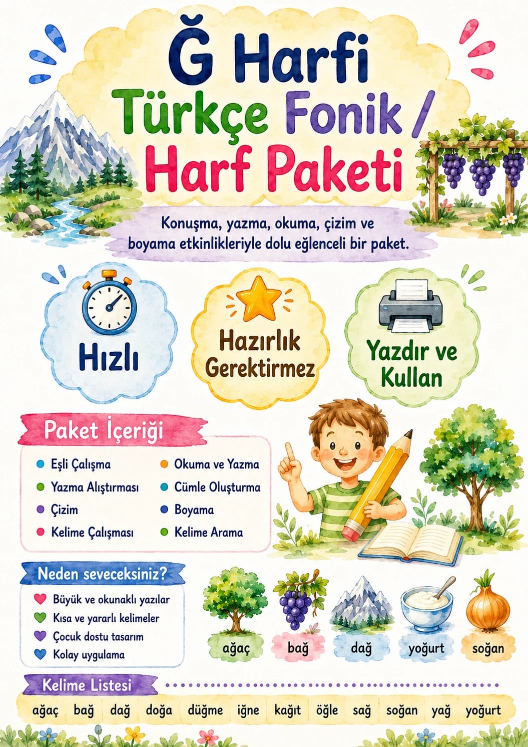Turkish Letter G Breve Phonics Worksheets Pack printable worksheet pack preview from KiwiBee