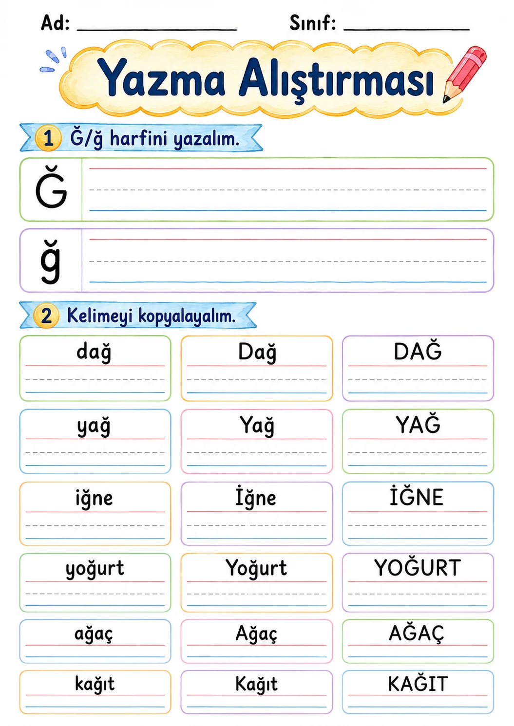Turkish Letter G Breve Phonics Worksheets Pack page 5 printable worksheet preview