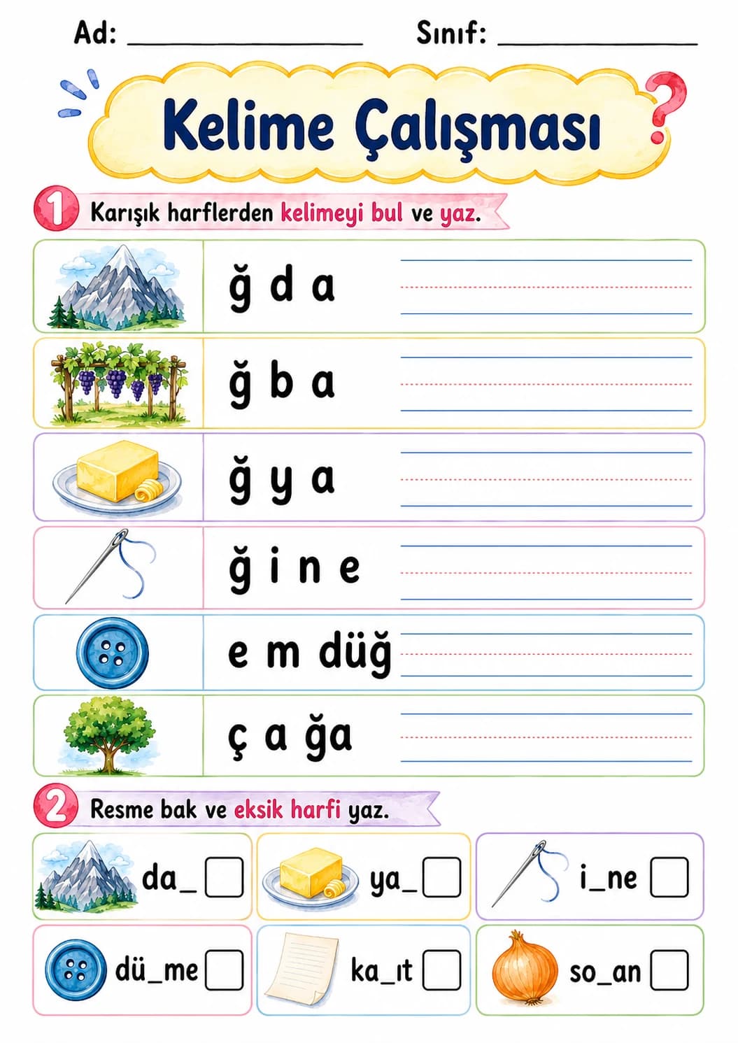Turkish Letter G Breve Phonics Worksheets Pack page 7 printable worksheet preview