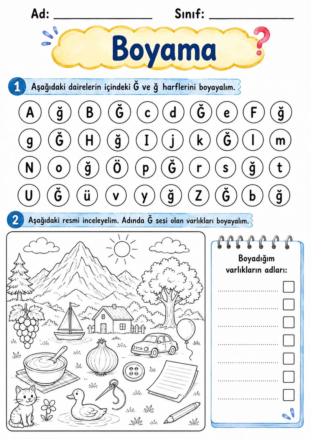 Turkish Letter G Breve Phonics Worksheets Pack page 10 printable worksheet preview