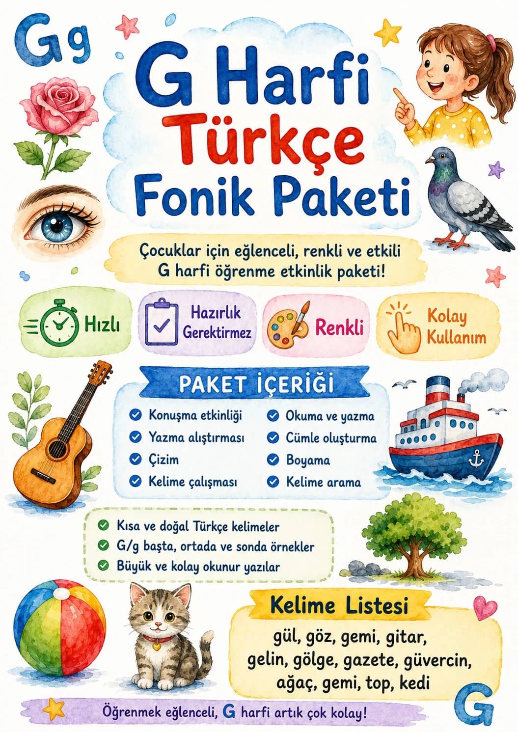 Turkish Letter G Phonics Worksheets Pack printable worksheet pack preview from KiwiBee