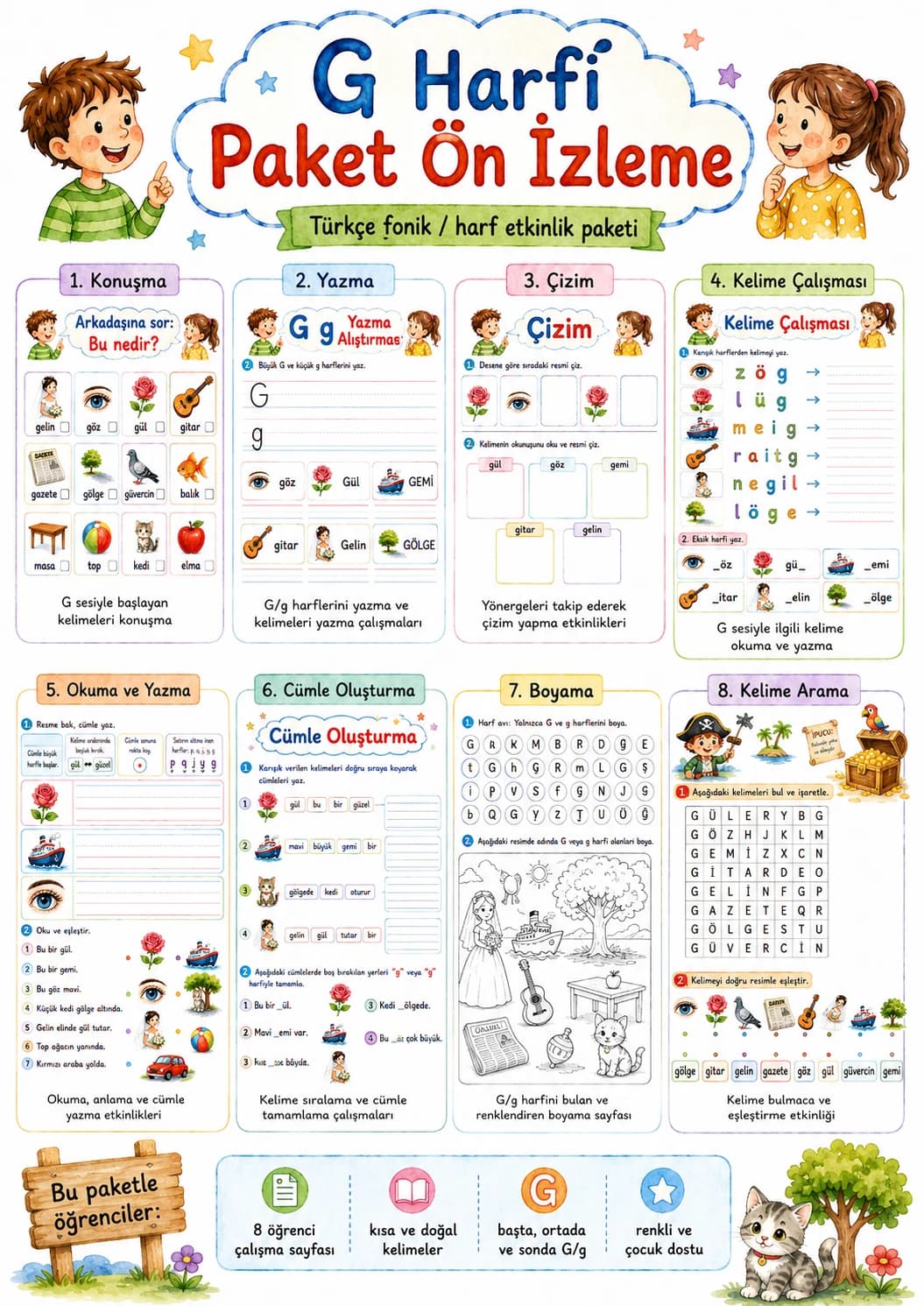 Turkish Letter G Phonics Worksheets Pack printable worksheet pack preview from KiwiBee