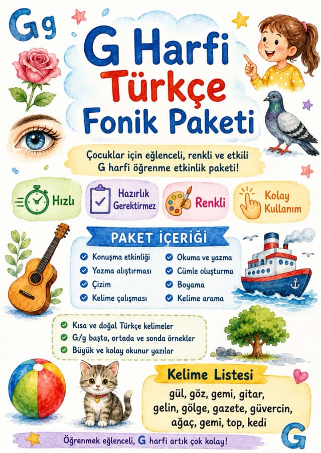 Turkish Letter G Phonics Worksheets Pack
