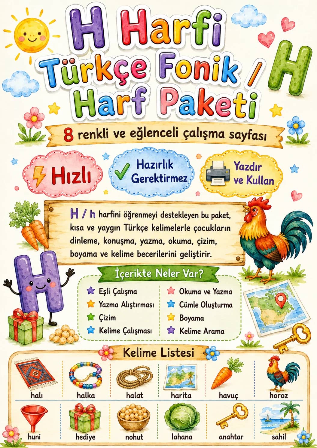 Turkish Letter H Phonics Worksheets Pack printable worksheet pack preview from KiwiBee