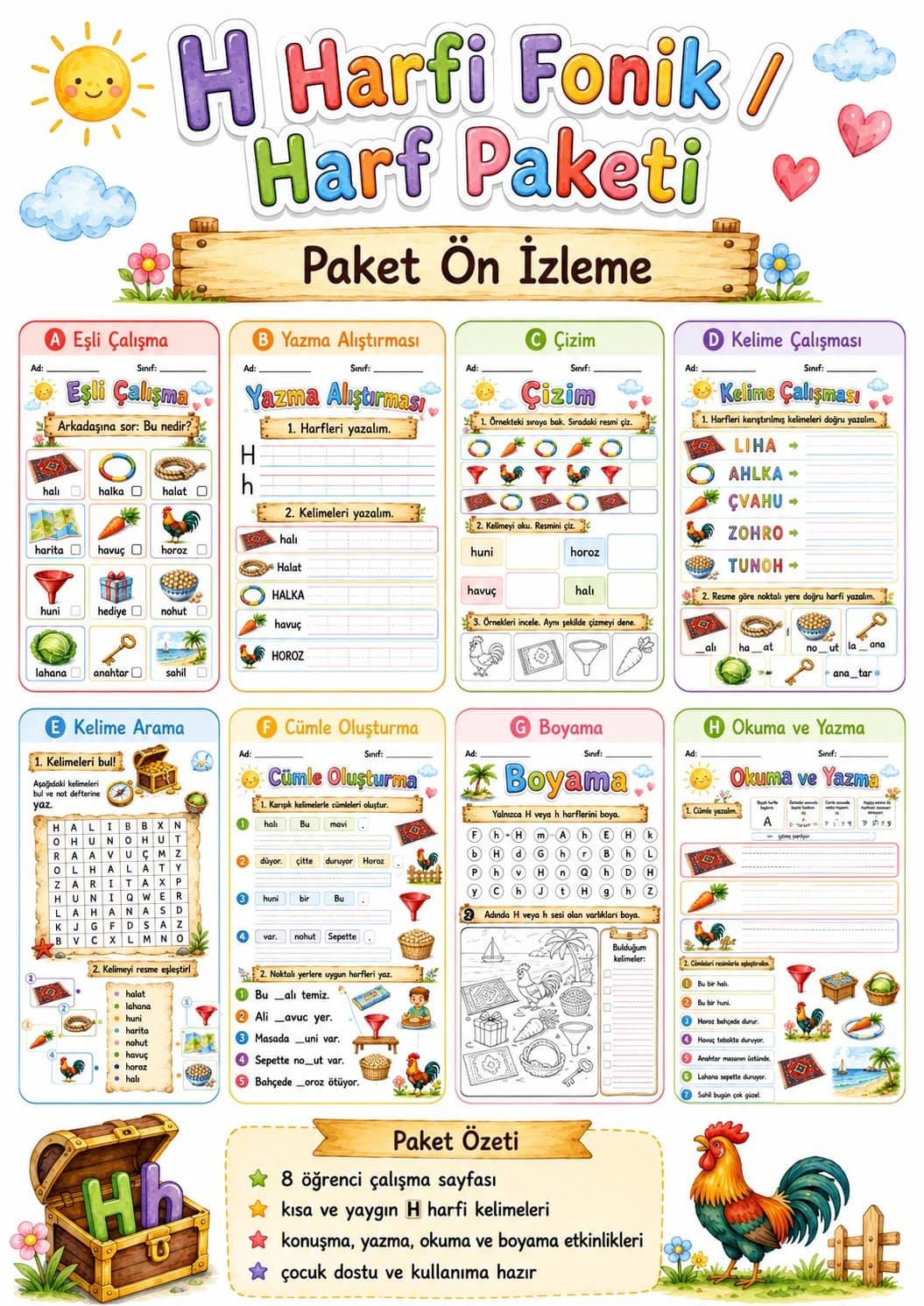 Turkish Letter H Phonics Worksheets Pack page 2 printable worksheet preview