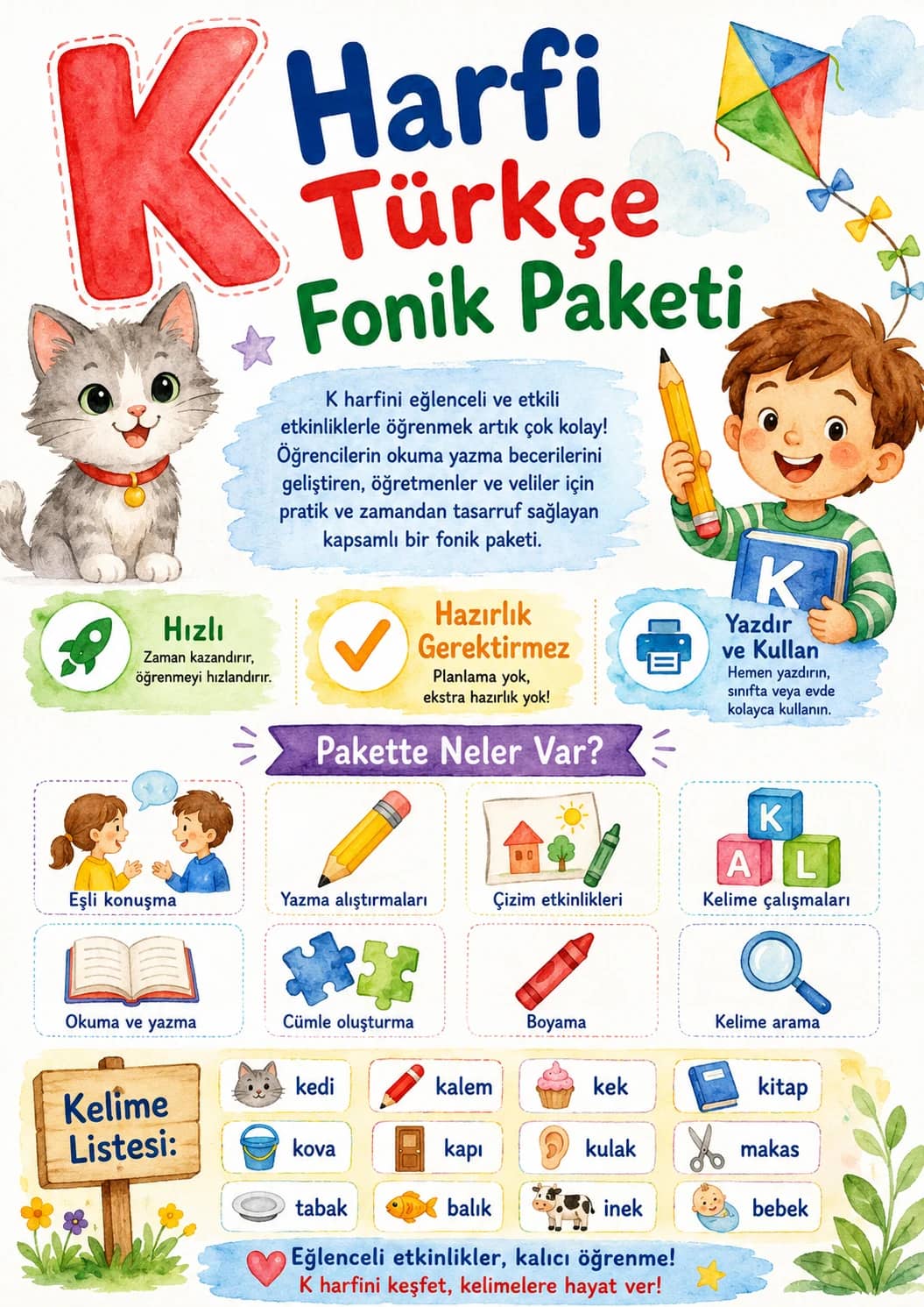 Turkish Letter K Phonics Worksheets Pack printable worksheet pack preview from KiwiBee