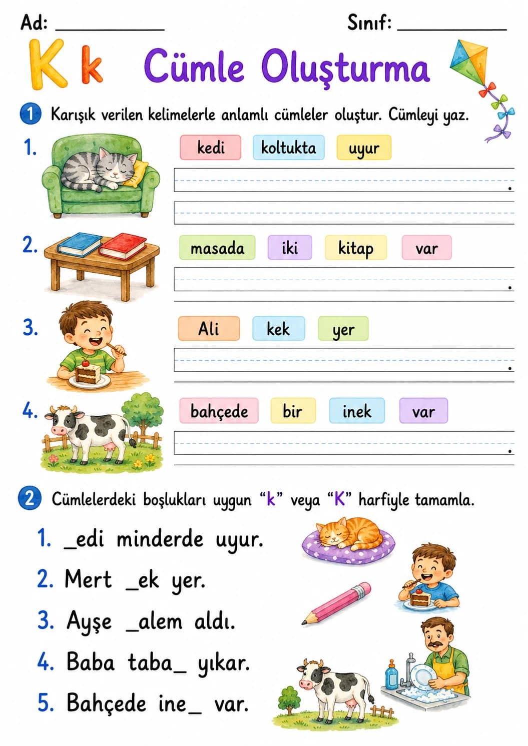 Turkish Letter K Phonics Worksheets Pack page 2 printable worksheet preview