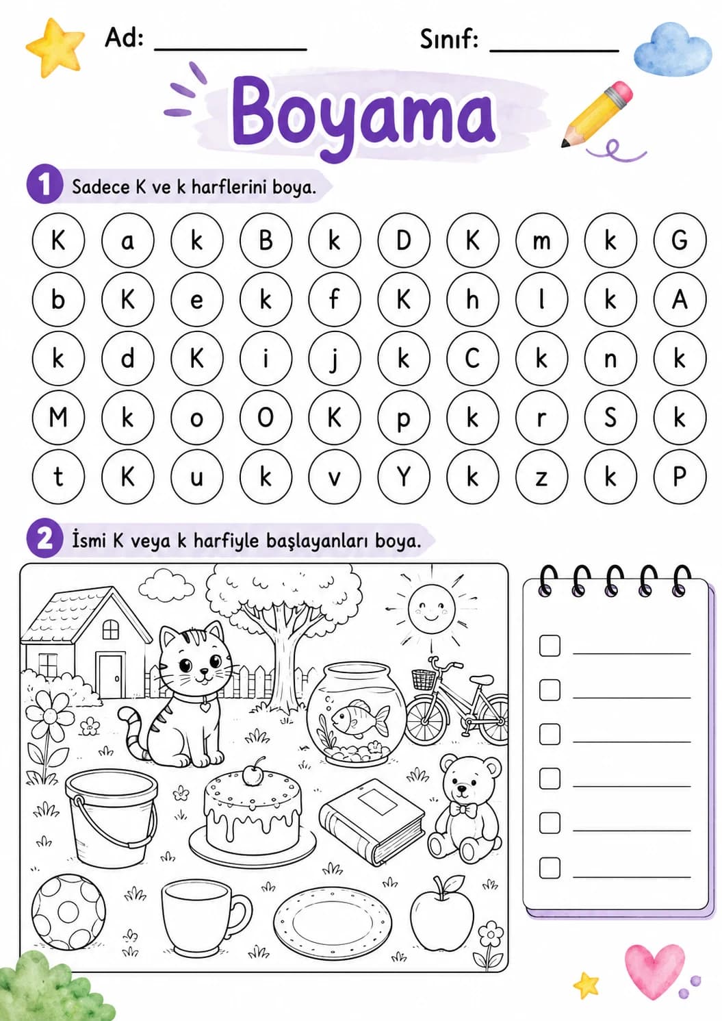 Turkish Letter K Phonics Worksheets Pack page 3 printable worksheet preview