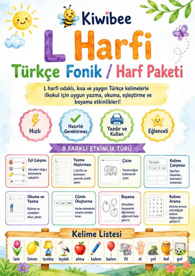 Turkish Letter L Phonics Worksheets Pack