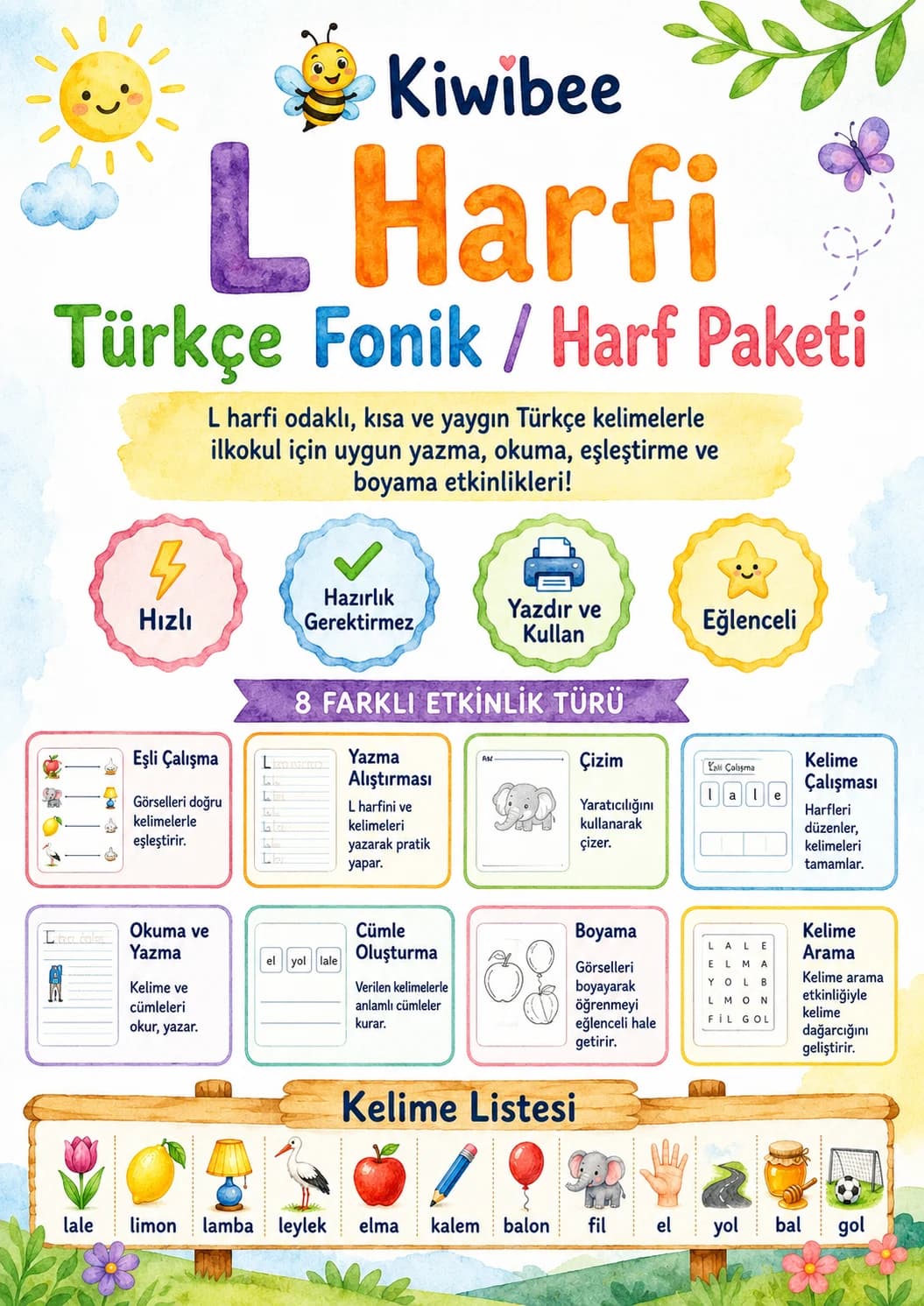 Turkish Letter L Phonics Worksheets Pack page 2 printable worksheet preview