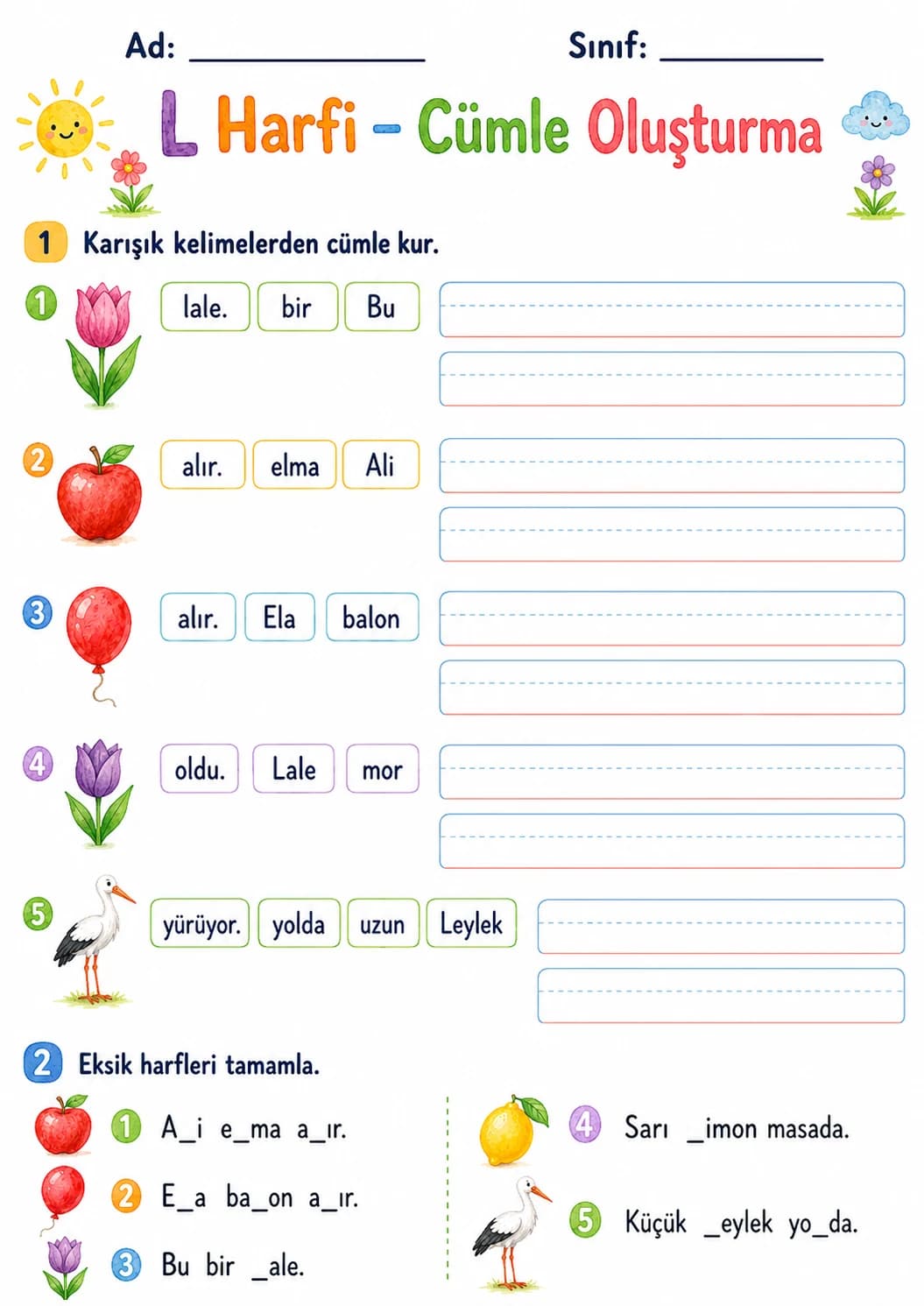 Turkish Letter L Phonics Worksheets Pack page 5 printable worksheet preview