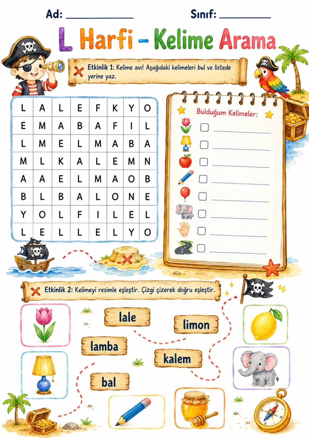 Turkish Letter L Phonics Worksheets Pack page 10 printable worksheet preview