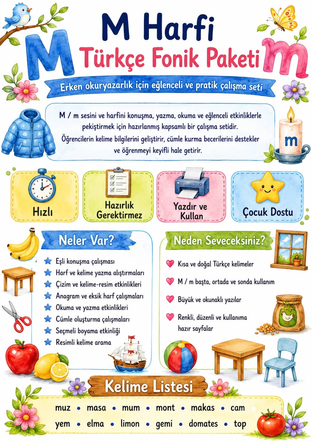 Turkish Letter M Phonics Worksheets Pack printable worksheet pack preview from KiwiBee