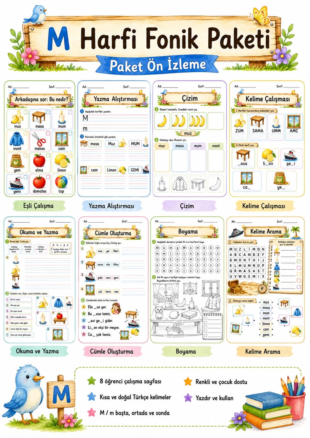 Turkish Letter M Phonics Worksheets Pack page 2 printable worksheet preview