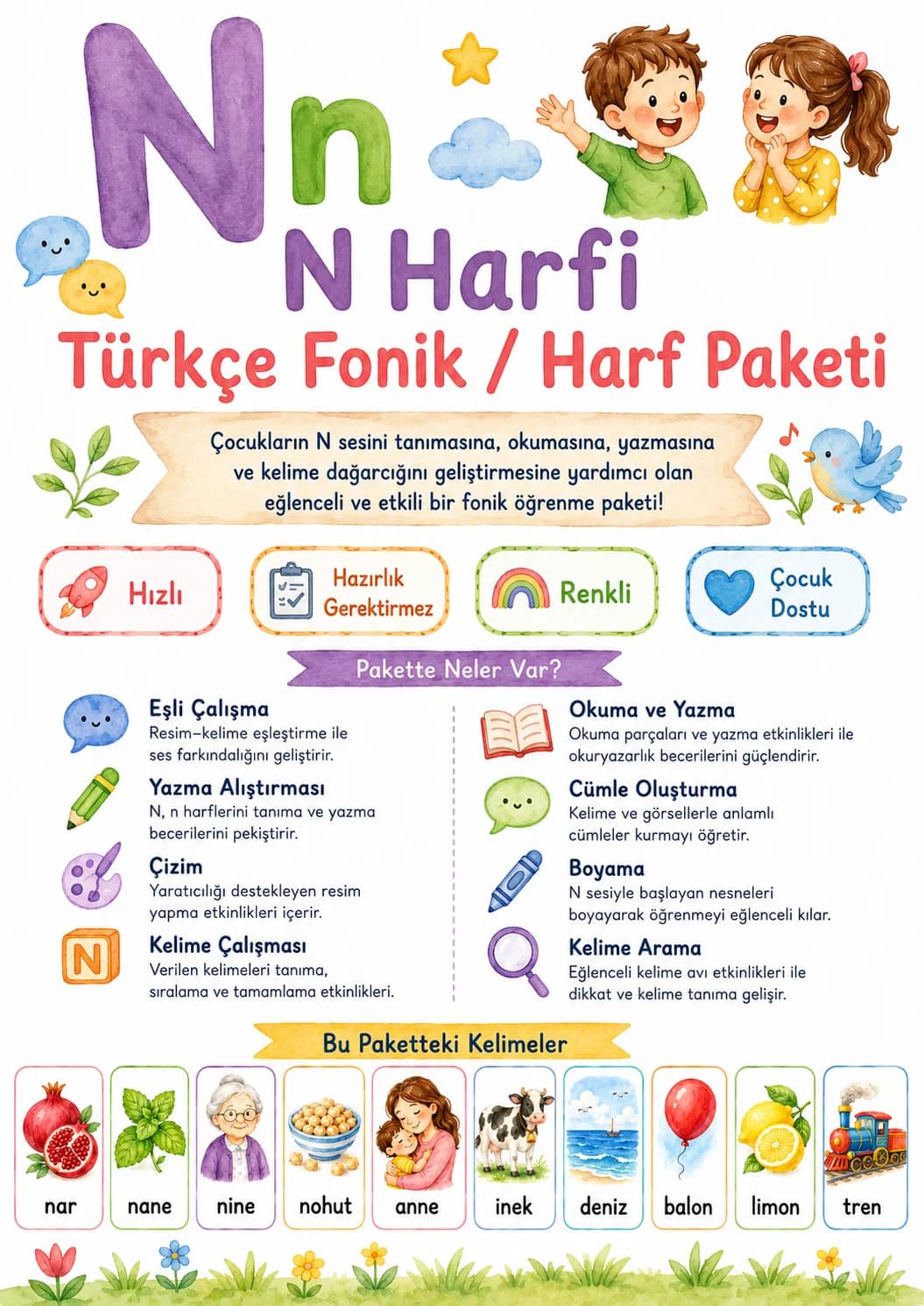 Turkish Letter N Phonics Worksheets Pack printable worksheet pack preview from KiwiBee