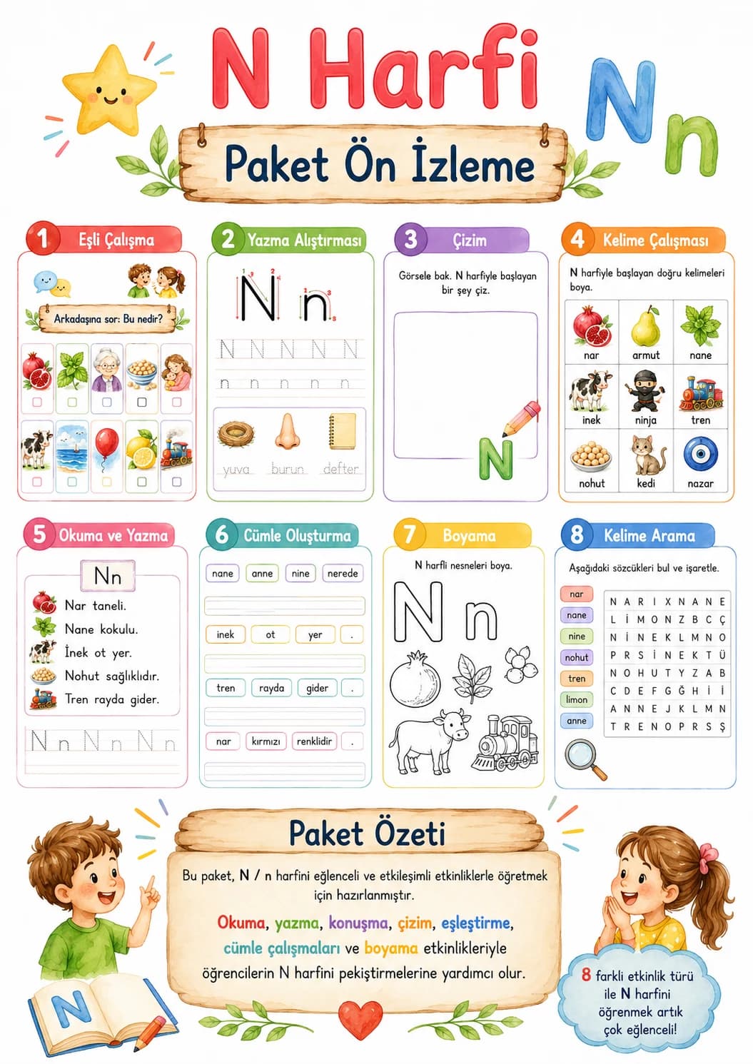 Turkish Letter N Phonics Worksheets Pack printable worksheet pack preview from KiwiBee