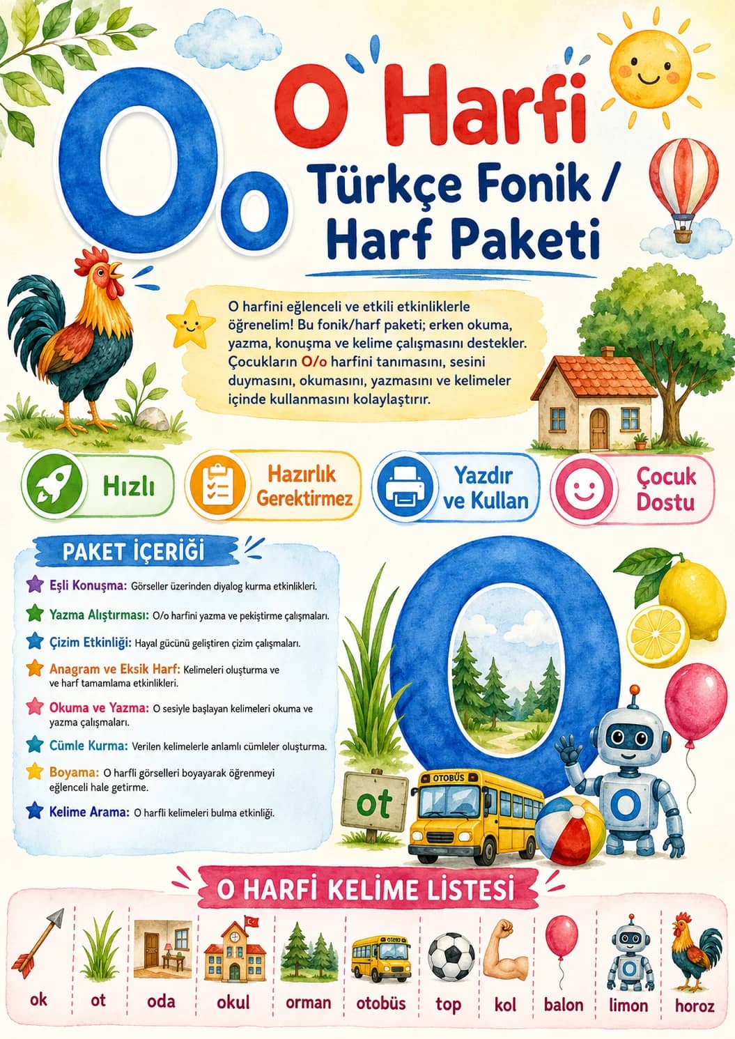 Turkish Letter O Phonics Worksheets Pack printable worksheet pack preview from KiwiBee