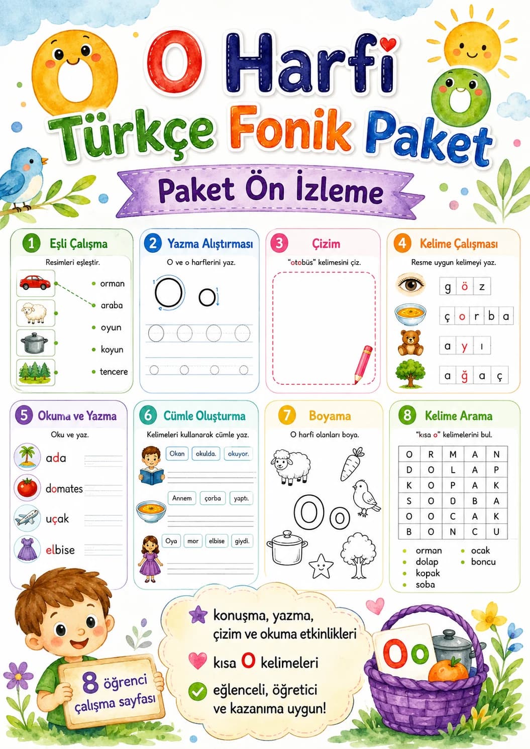 Turkish Letter O Phonics Worksheets Pack printable worksheet pack preview from KiwiBee
