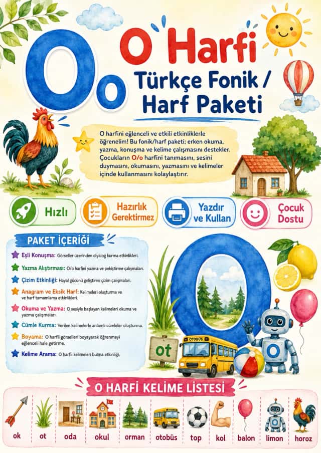 Turkish Letter O Phonics Worksheets Pack