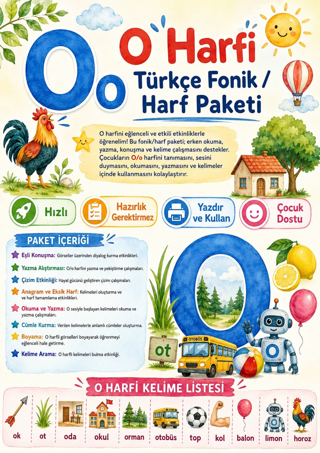 Turkish Letter O Phonics Worksheets Pack page 2 printable worksheet preview