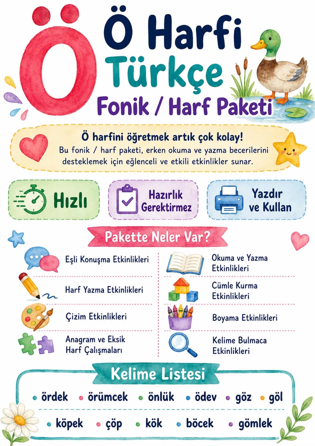 Turkish Letter O Umlaut Phonics Worksheets Pack printable worksheet pack preview from KiwiBee