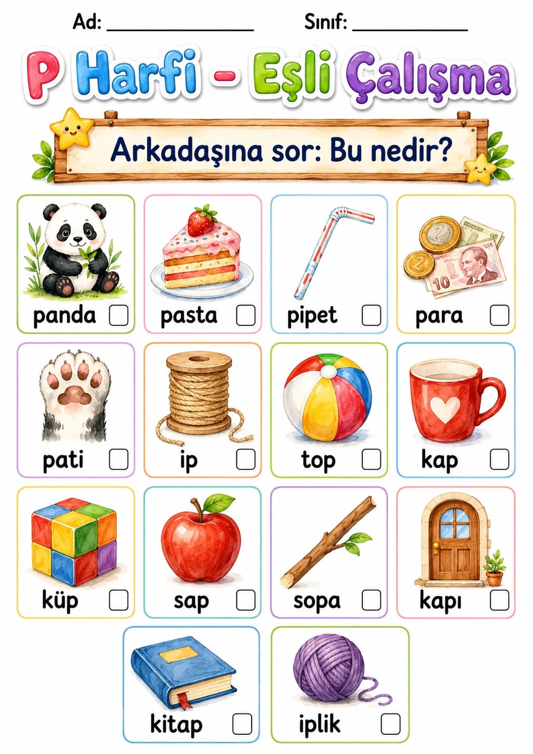 Turkish Letter P Phonics Worksheets Pack page 3 printable worksheet preview
