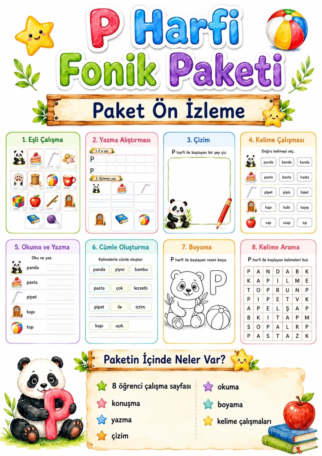 Turkish Letter P Phonics Worksheets Pack page 8 printable worksheet preview