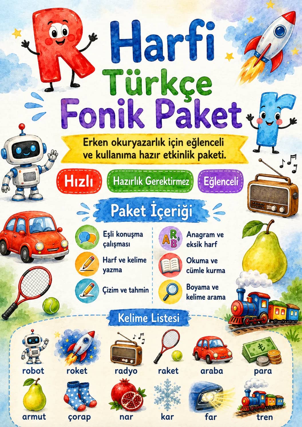 Turkish Letter R Phonics Worksheets Pack printable worksheet pack preview from KiwiBee