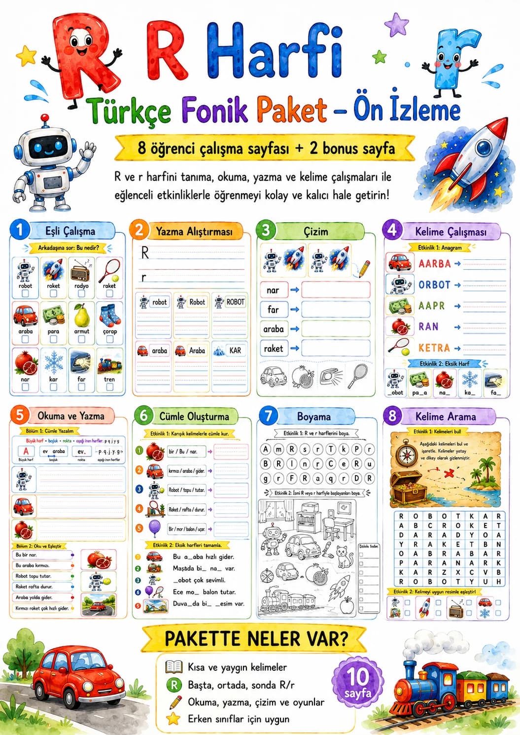 Turkish Letter R Phonics Worksheets Pack printable worksheet pack preview from KiwiBee