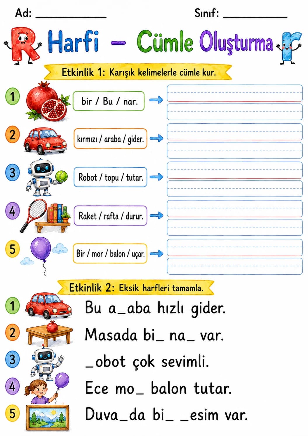 Turkish Letter R Phonics Worksheets Pack page 7 printable worksheet preview
