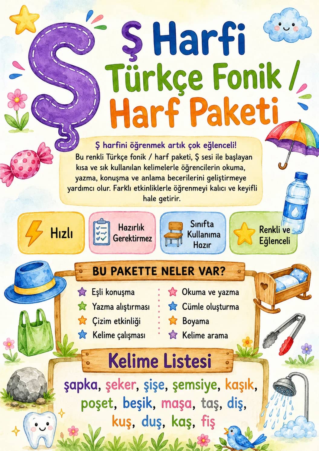 Turkish Letter S Cedilla Phonics Worksheets Pack printable worksheet pack preview from KiwiBee