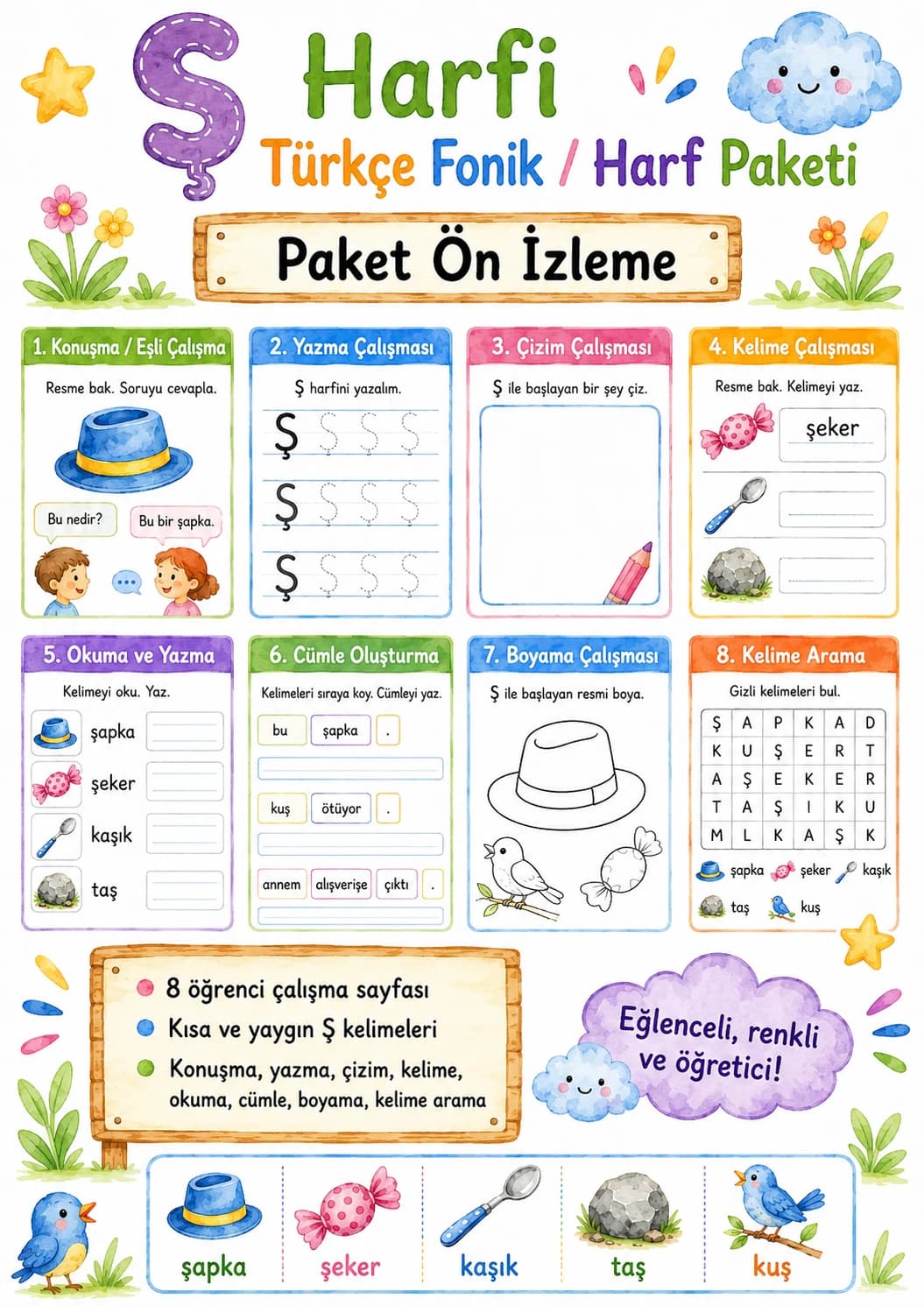 Turkish Letter S Cedilla Phonics Worksheets Pack printable worksheet pack preview from KiwiBee