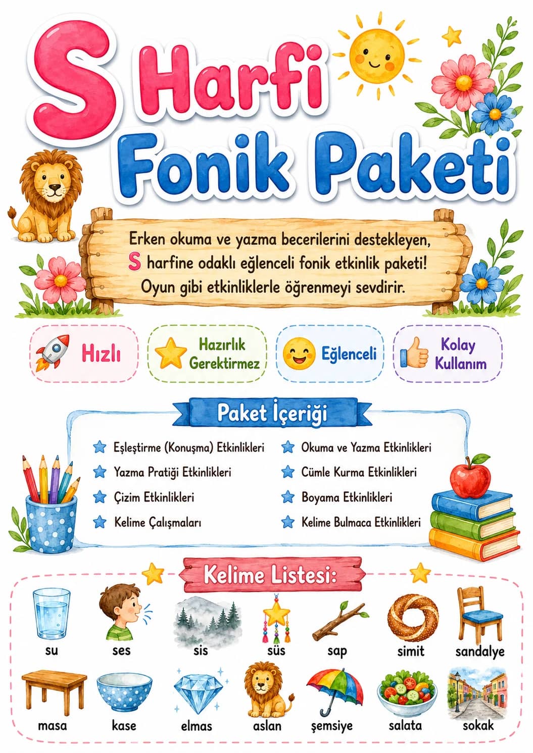 Turkish Letter S Phonics Worksheets Pack printable worksheet pack preview from KiwiBee
