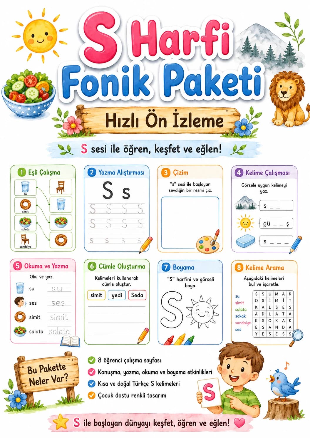 Turkish Letter S Phonics Worksheets Pack page 2 printable worksheet preview
