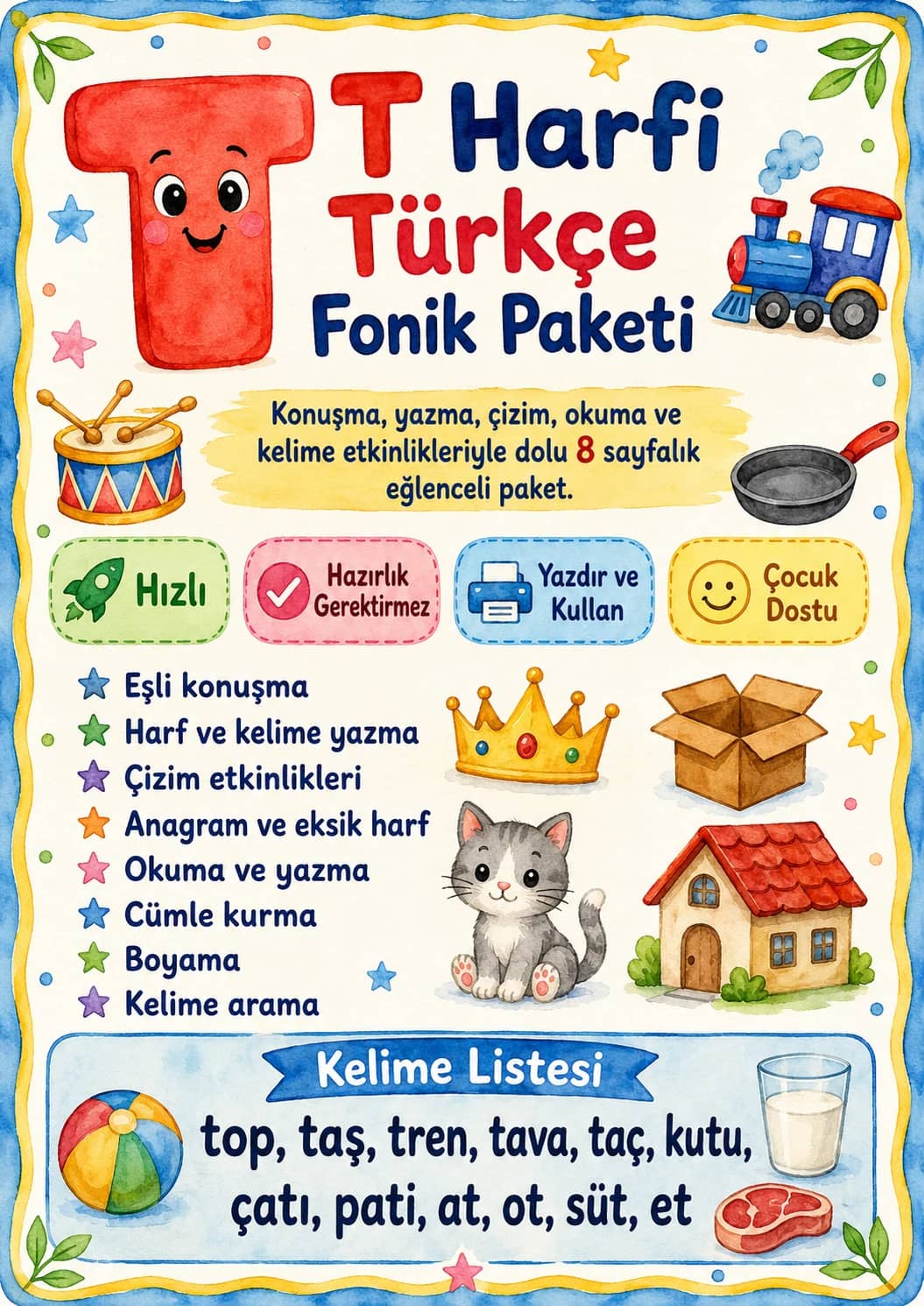 Turkish Letter T Phonics Worksheets Pack printable worksheet pack preview from KiwiBee