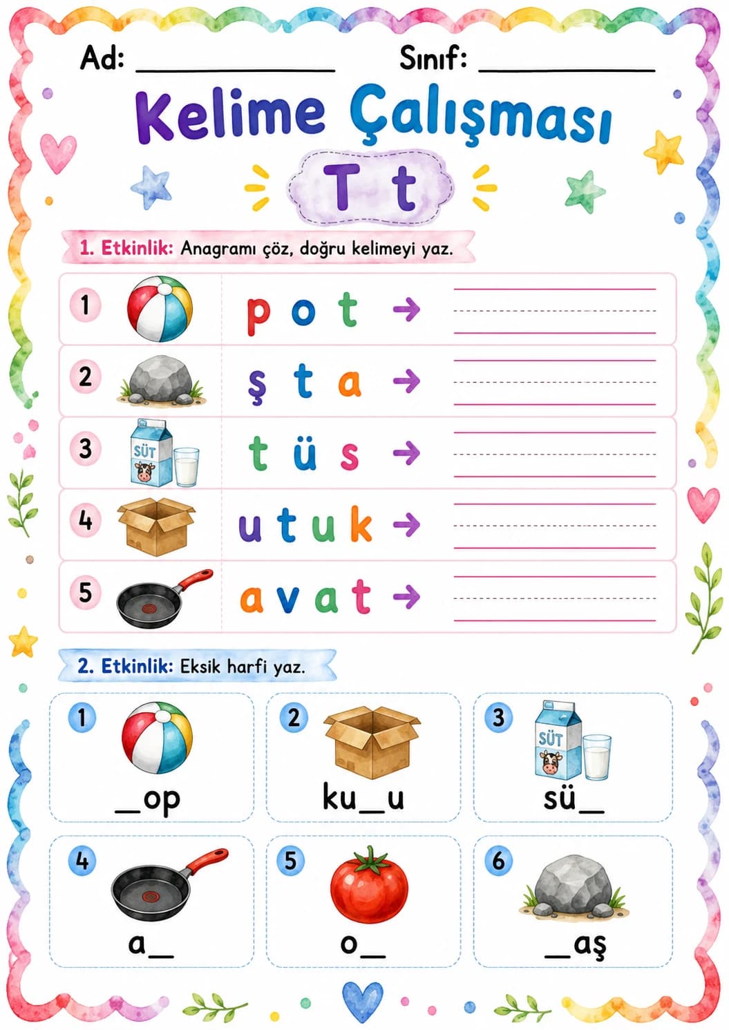 Turkish Letter T Phonics Worksheets Pack page 5 printable worksheet preview