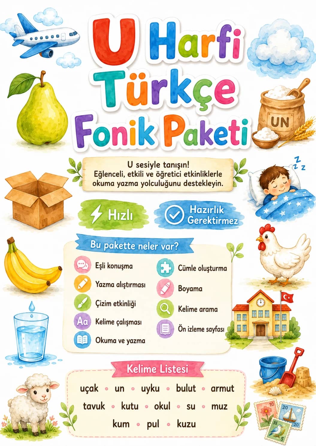 Turkish Letter U Phonics Worksheets Pack printable worksheet pack preview from KiwiBee