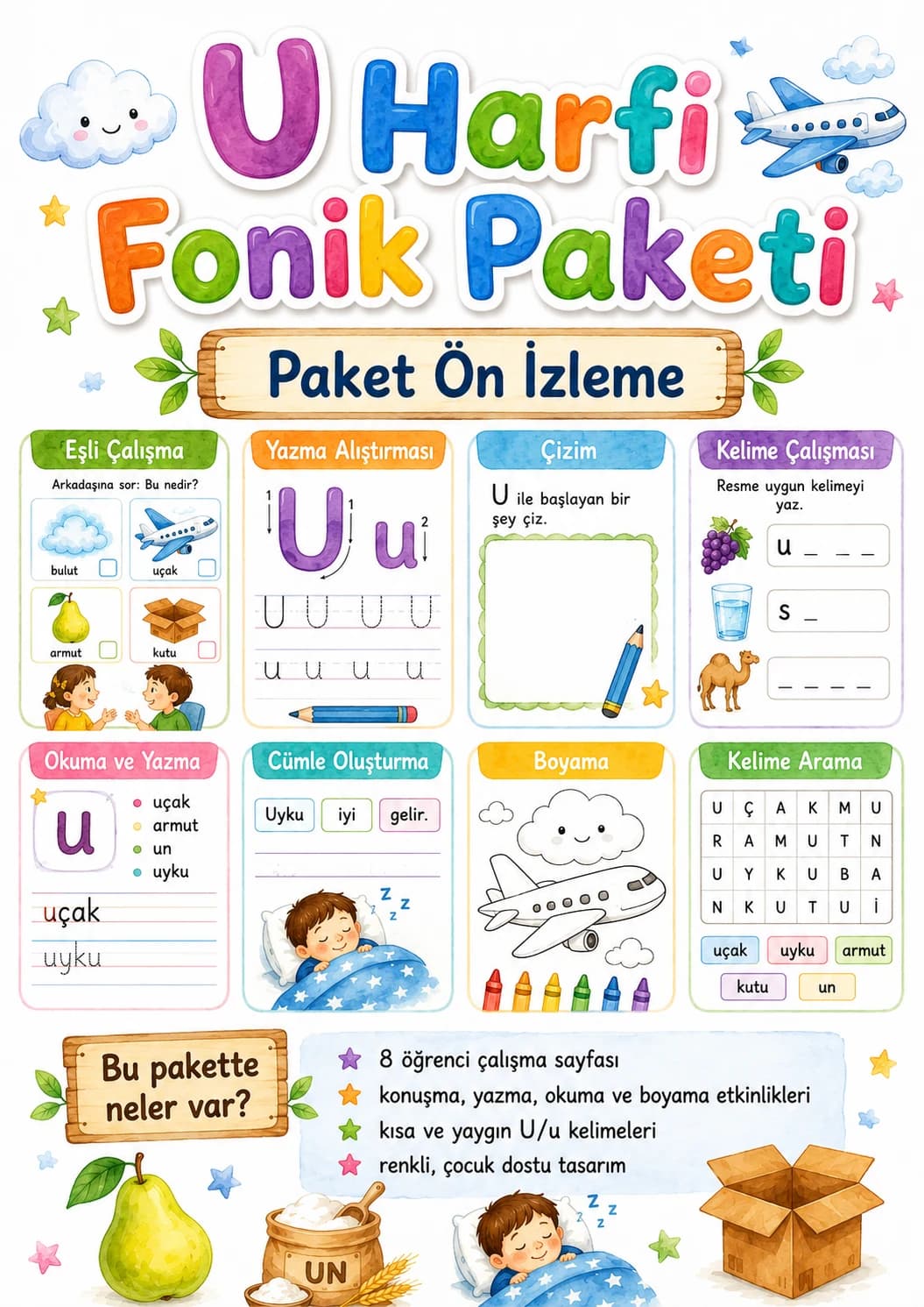 Turkish Letter U Phonics Worksheets Pack printable worksheet pack preview from KiwiBee