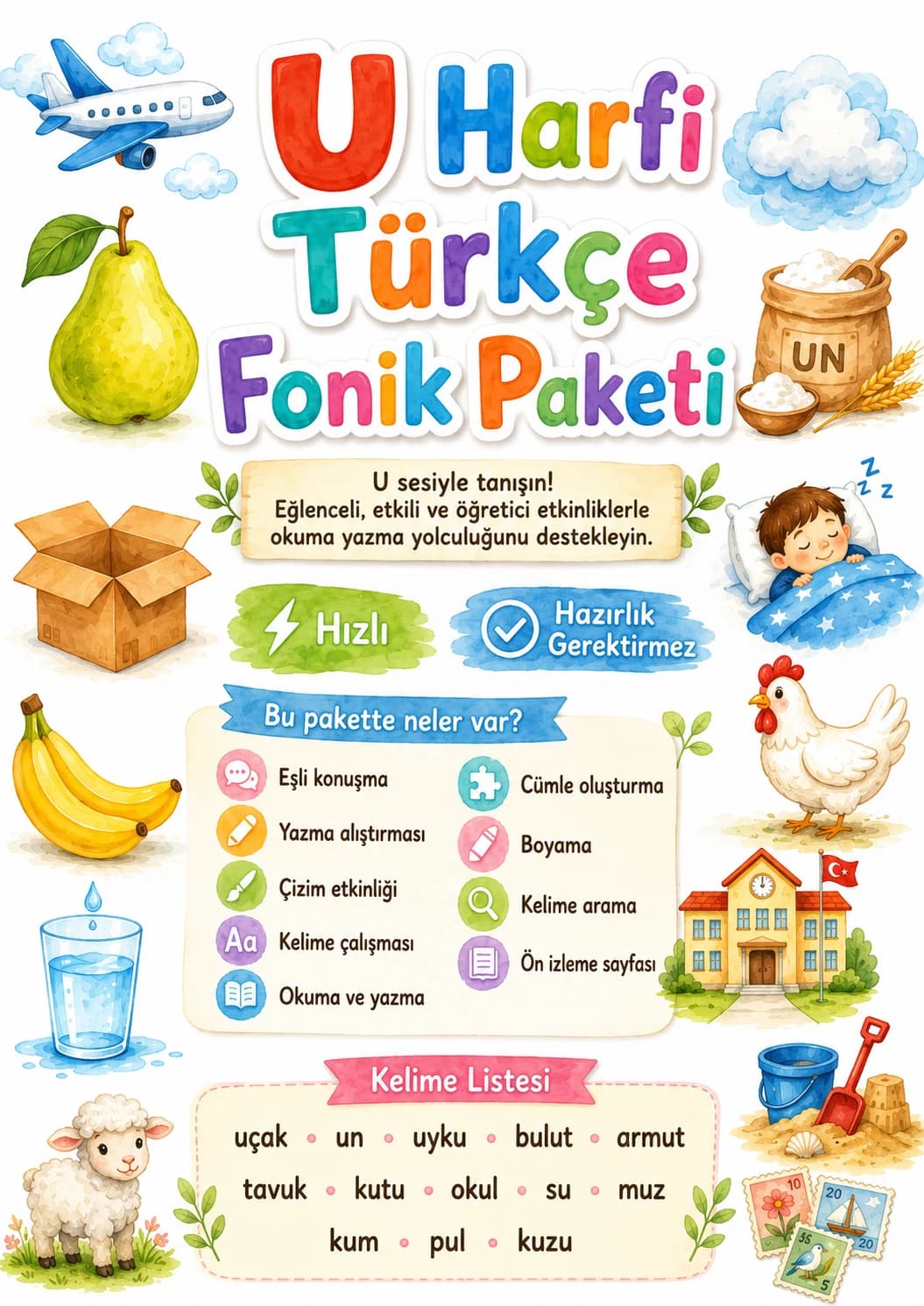 Turkish Letter U Phonics Worksheets Pack page 2 printable worksheet preview