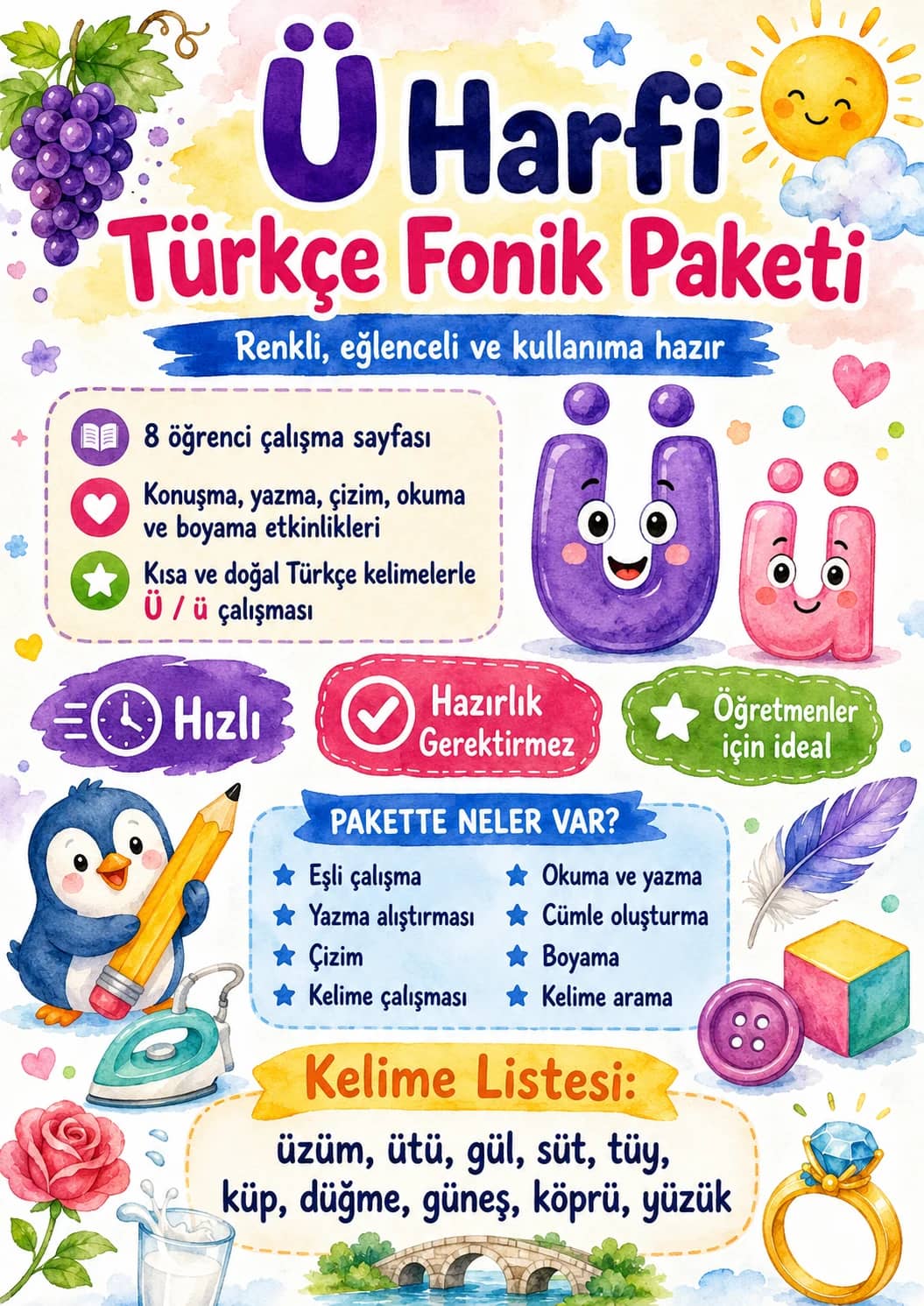 Turkish Letter U Umlaut Phonics Worksheets Pack printable worksheet pack preview from KiwiBee