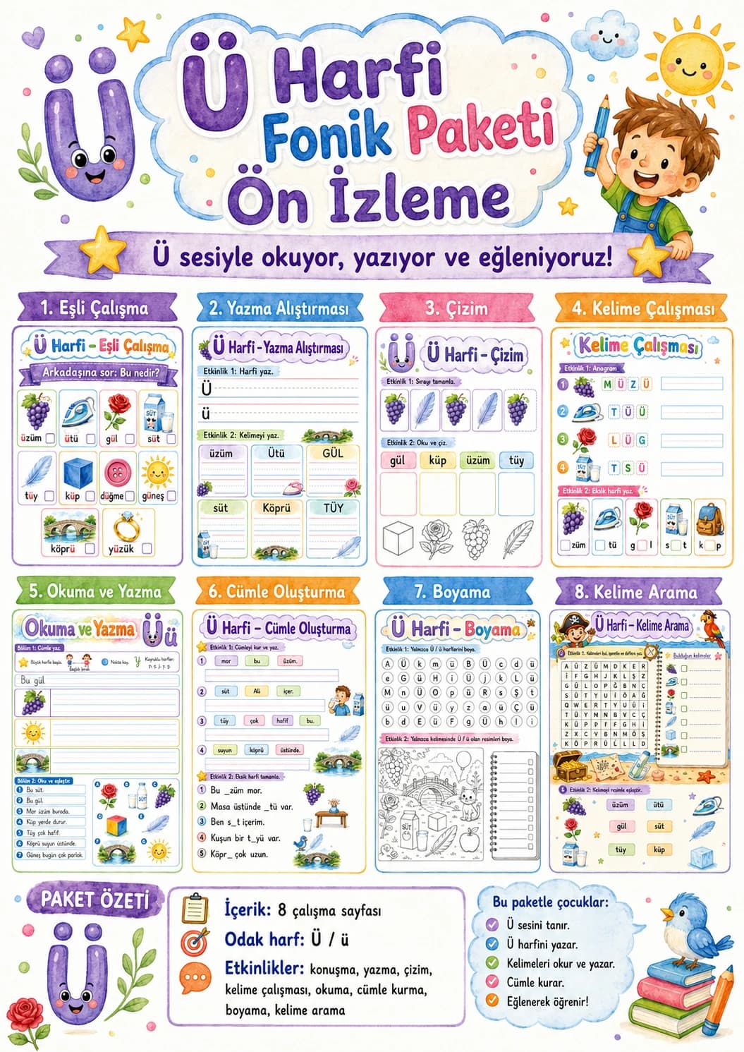 Turkish Letter U Umlaut Phonics Worksheets Pack printable worksheet pack preview from KiwiBee