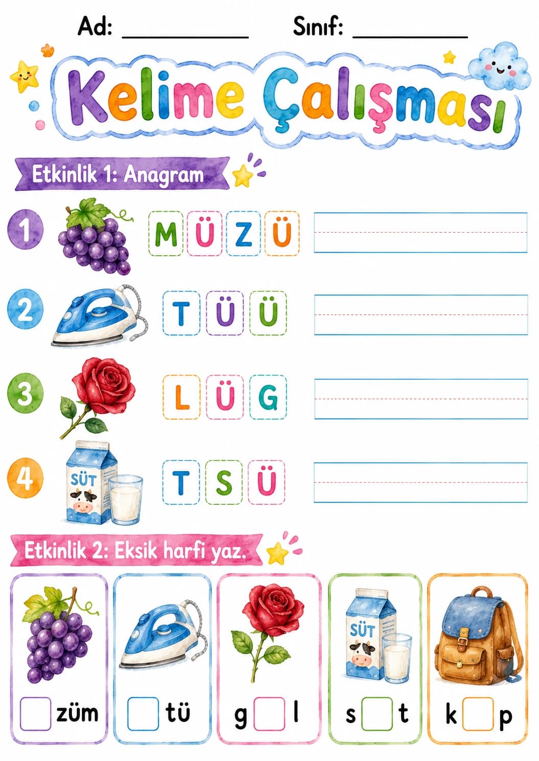 Turkish Letter U Umlaut Phonics Worksheets Pack page 3 printable worksheet preview