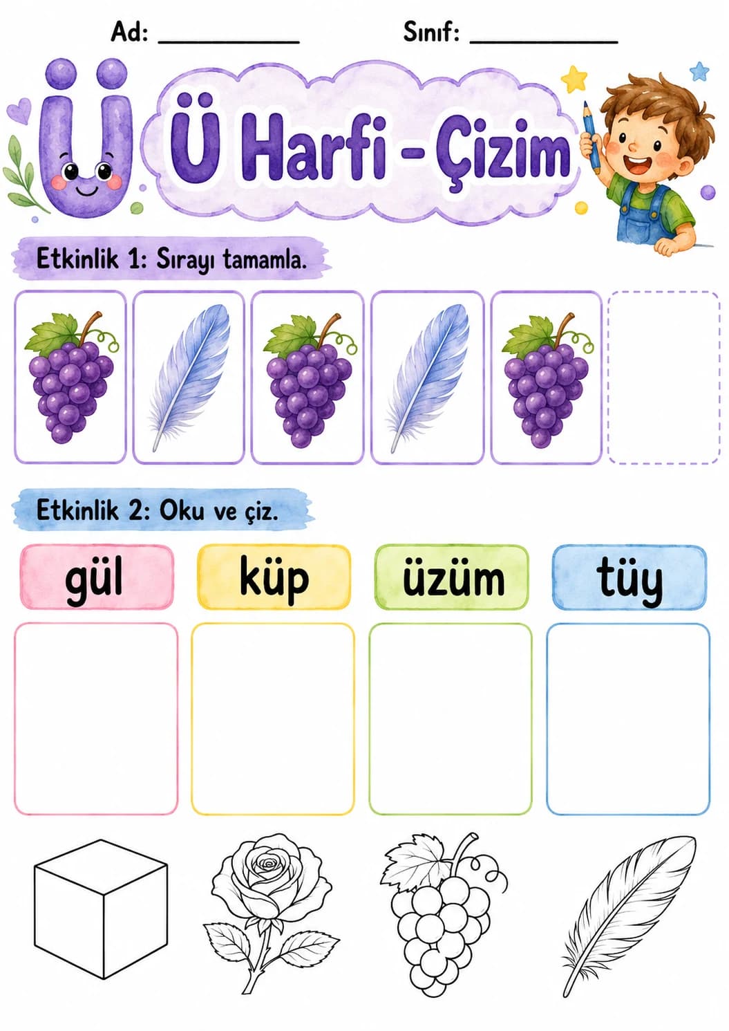 Turkish Letter U Umlaut Phonics Worksheets Pack page 4 printable worksheet preview