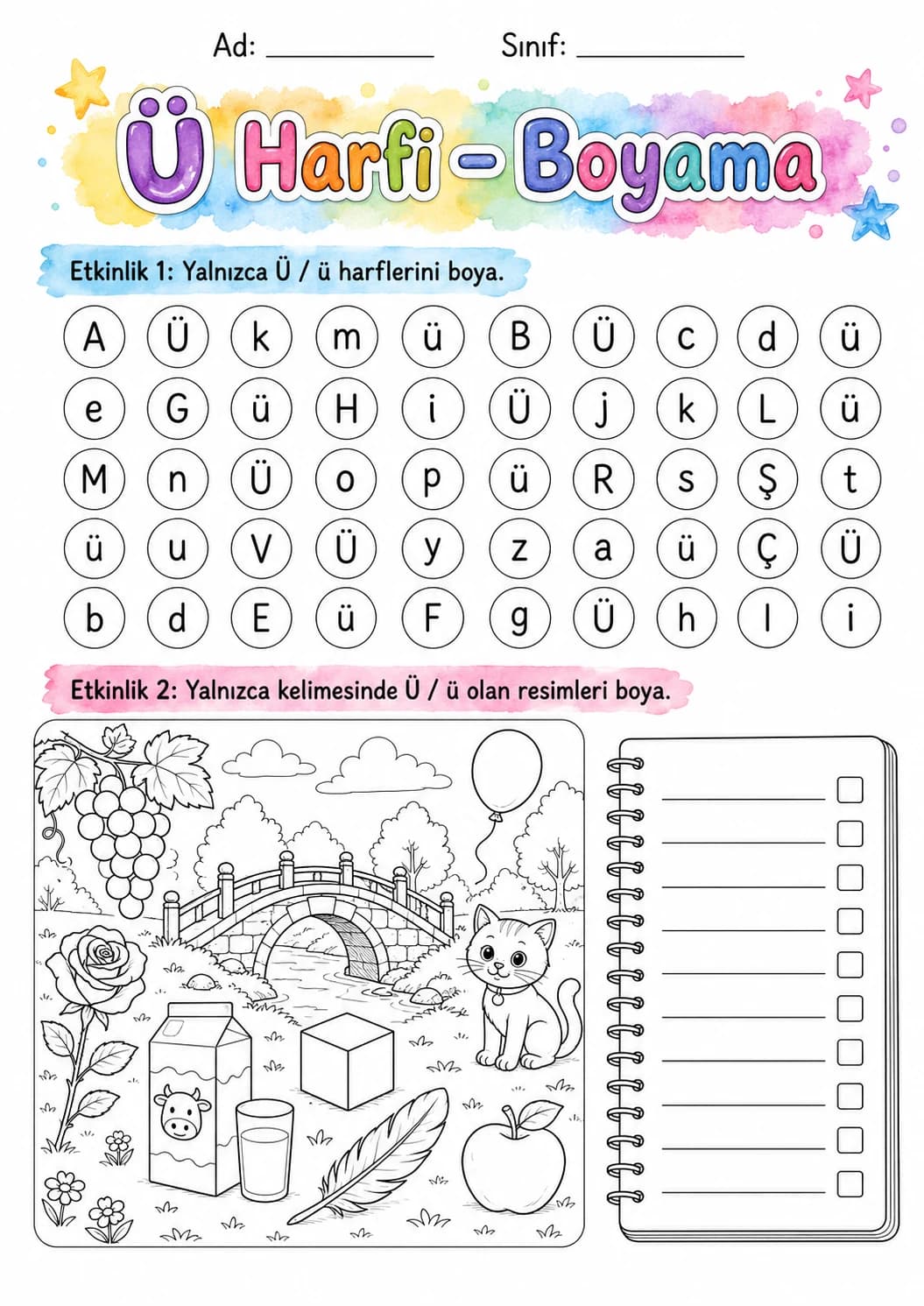Turkish Letter U Umlaut Phonics Worksheets Pack page 5 printable worksheet preview