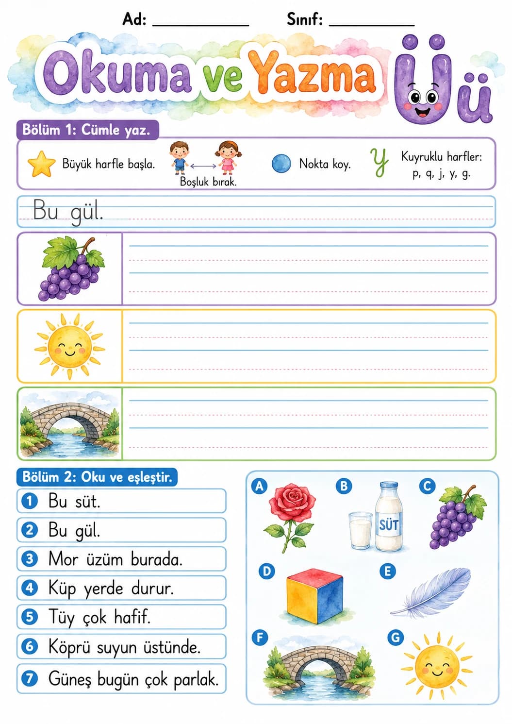 Turkish Letter U Umlaut Phonics Worksheets Pack page 6 printable worksheet preview