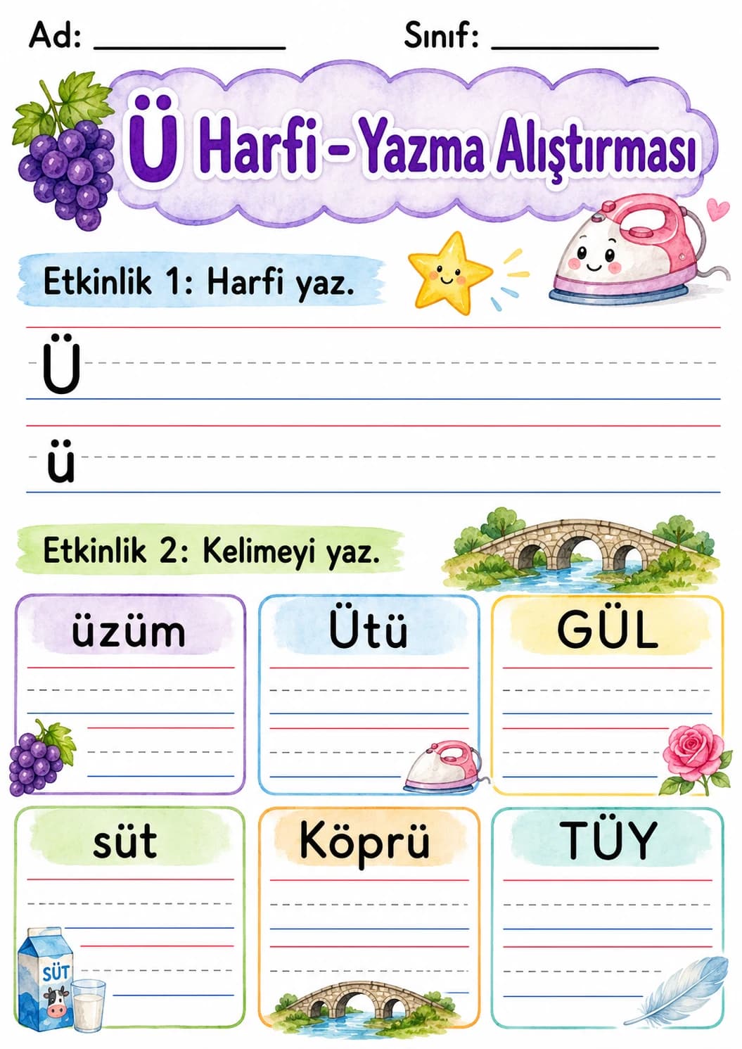 Turkish Letter U Umlaut Phonics Worksheets Pack page 7 printable worksheet preview