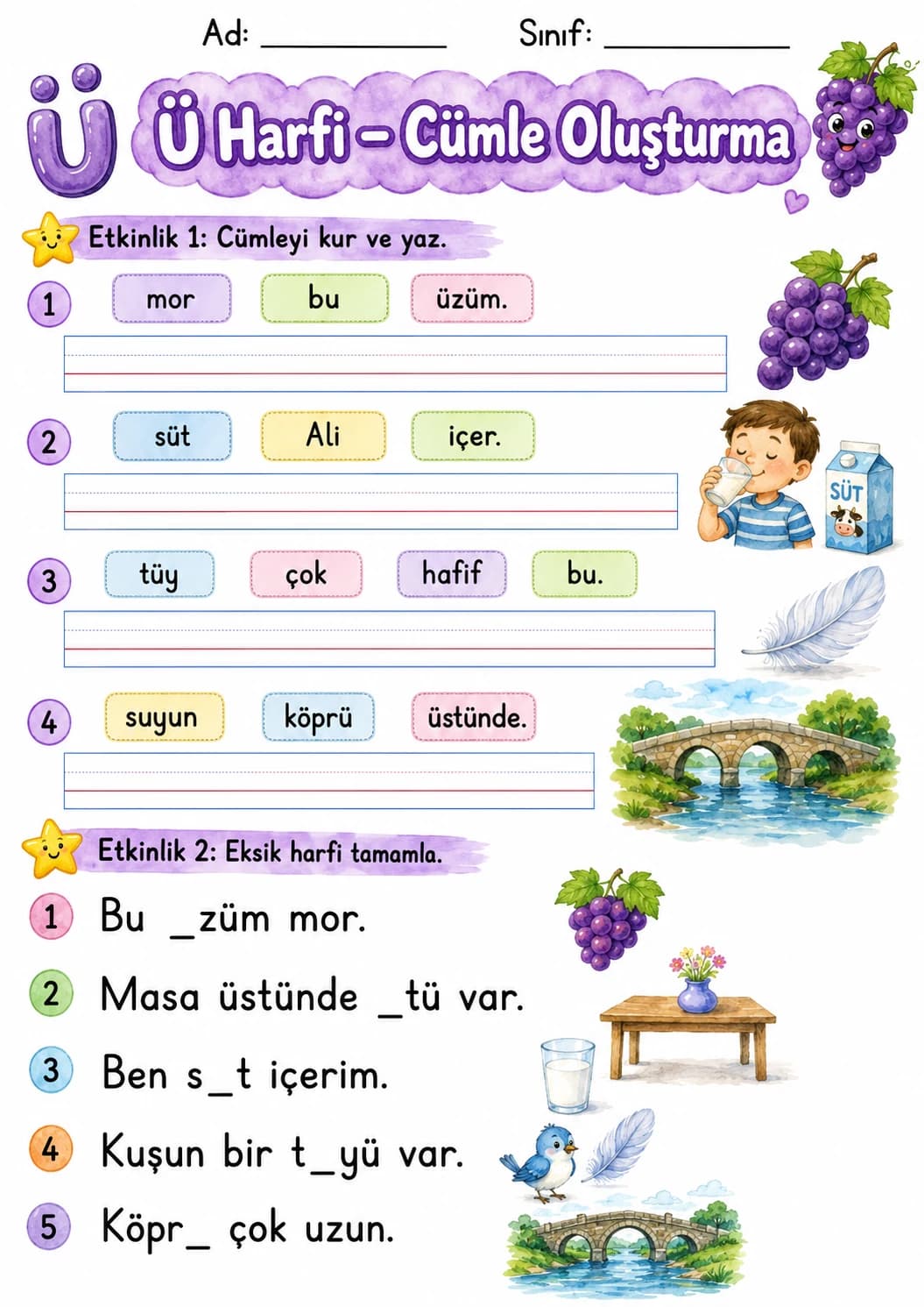 Turkish Letter U Umlaut Phonics Worksheets Pack page 8 printable worksheet preview