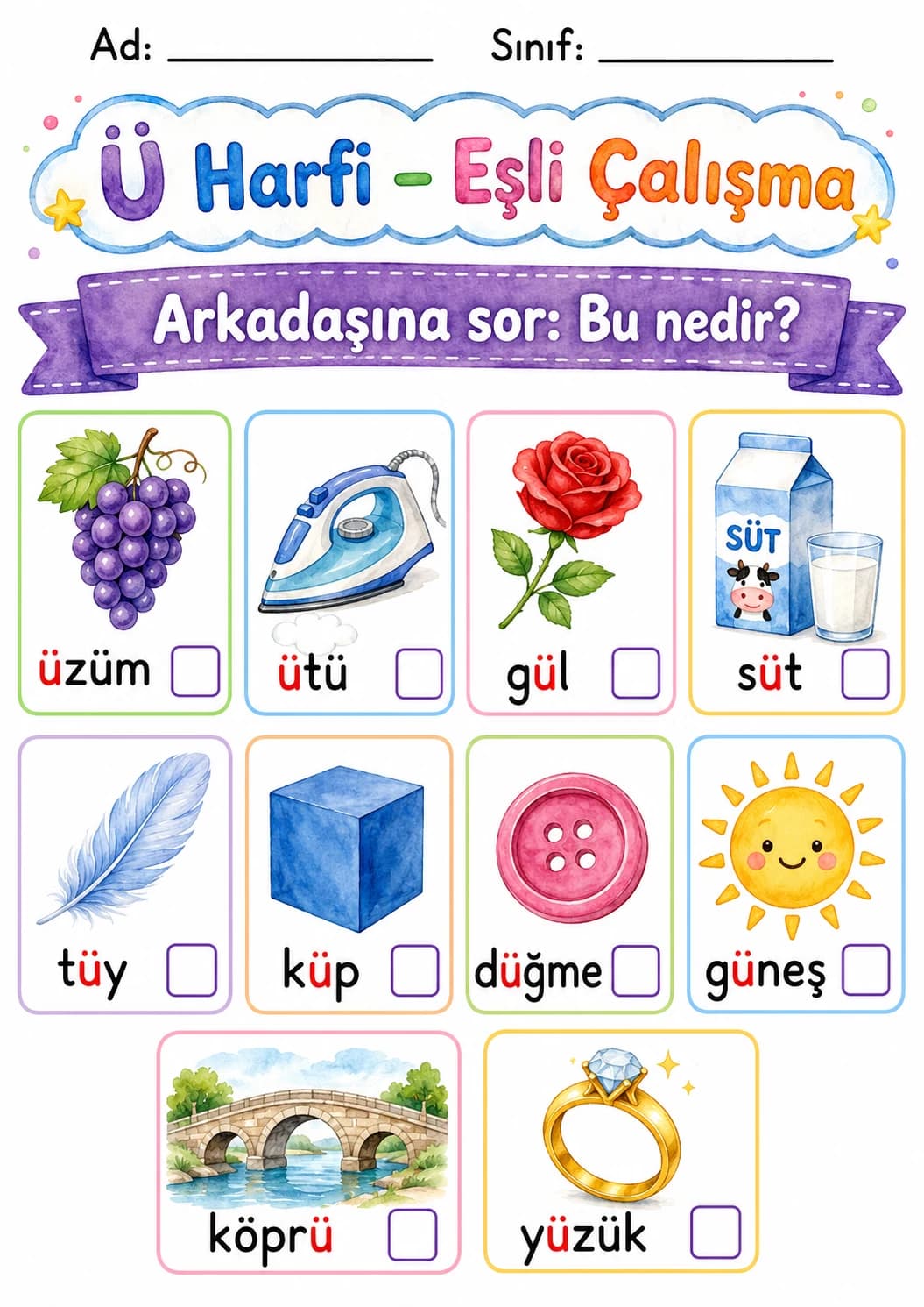 Turkish Letter U Umlaut Phonics Worksheets Pack page 9 printable worksheet preview