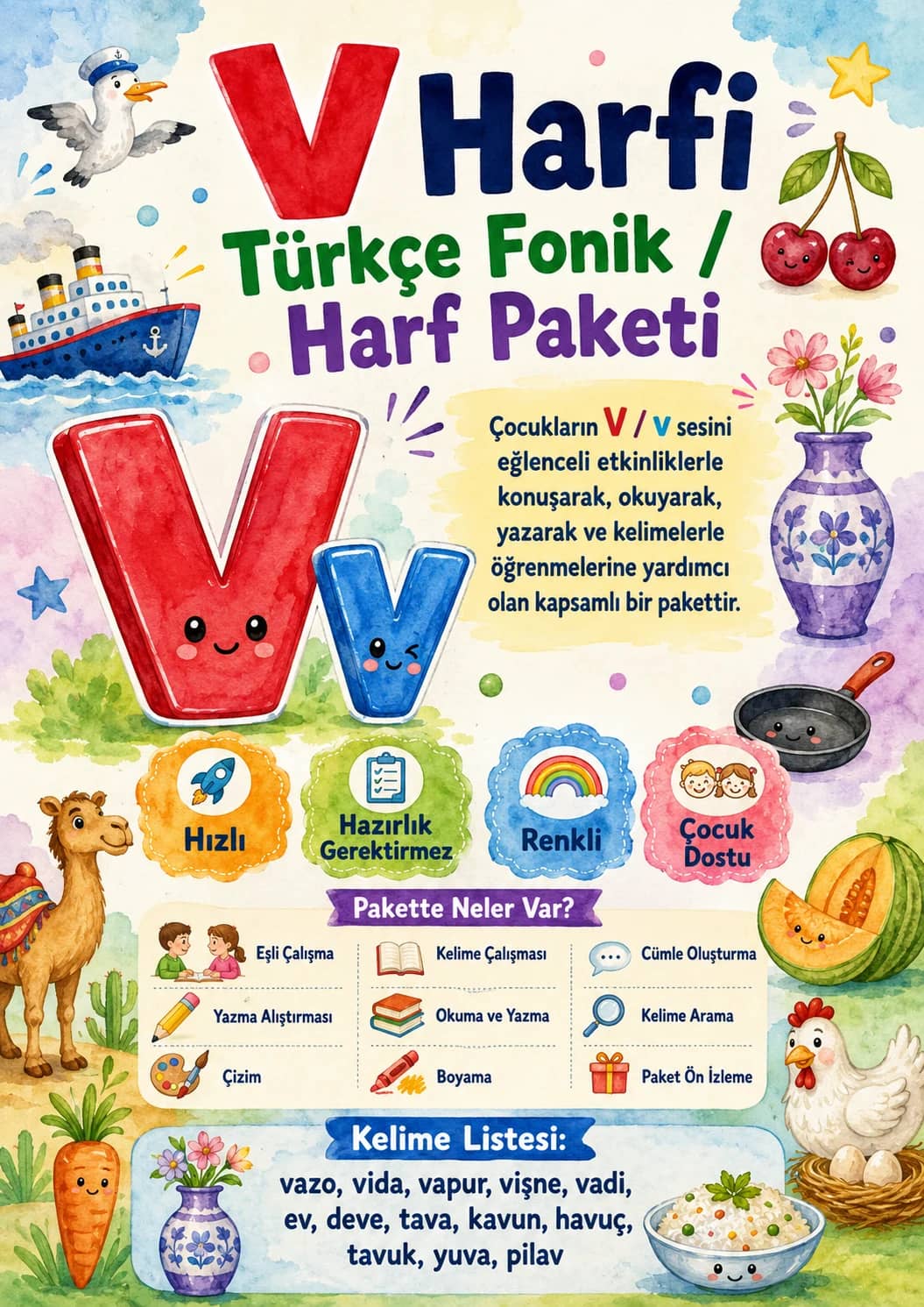 Turkish Letter V Phonics Worksheets Pack printable worksheet pack preview from KiwiBee